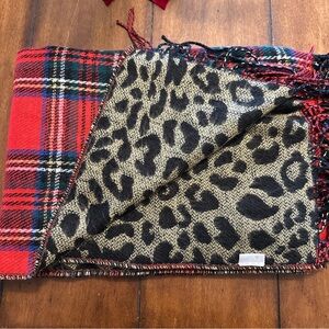 2 Chic Red Plaid and Leopard Print Wrap with Fringe